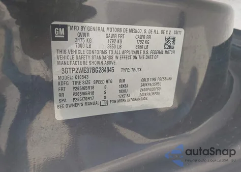 2011 GMC Sierra 1500 Slt from USA, damaged, VIN 3GTP2WE37BG284045